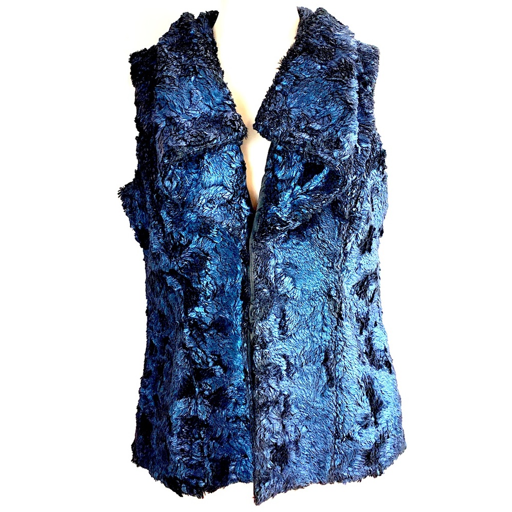 Katherine Barclay Cobalt Faux Fur Montreal Deep Blue Waterfall Vest Medium - Picture 5 of 16